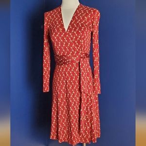 Vintage Diane Von Furstenberg red floral silk wrap-dress, Small